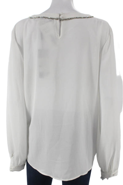 Karl Lagerfeld Womens Basic Blouse White Round Neck Long Sleeve Size L