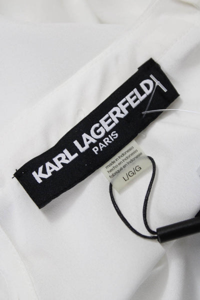 Karl Lagerfeld Womens Basic Blouse White Round Neck Long Sleeve Size L
