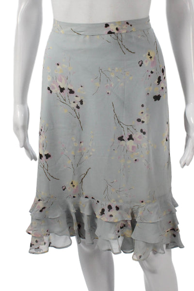 Banana Republic Womens A-Line Silk Floral Skirt Knee Length Blue Zip Size 8