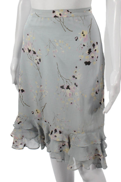 Banana Republic Womens A-Line Silk Floral Skirt Knee Length Blue Zip Size 8