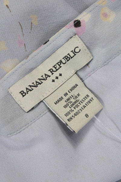 Banana Republic Womens A-Line Silk Floral Skirt Knee Length Blue Zip Size 8