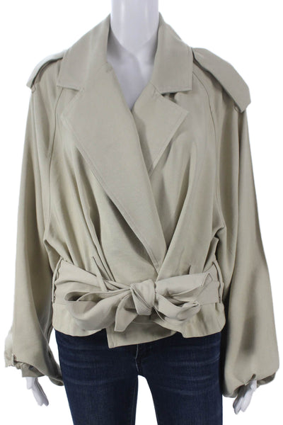 The Frankie Shop Women Beige Trench Coat Long Sleeve Tie Waist Size M