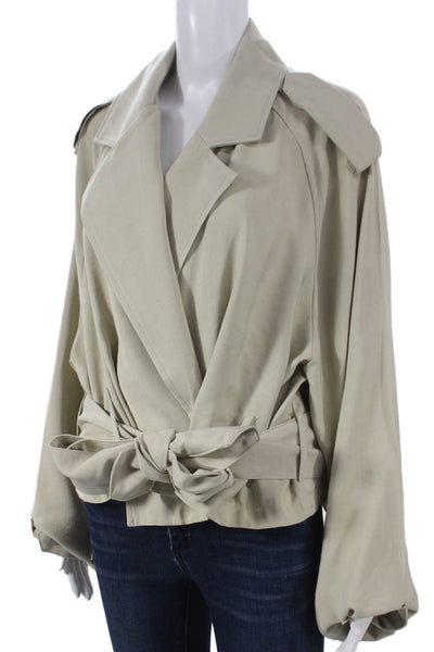 The Frankie Shop Women Beige Trench Coat Long Sleeve Tie Waist Size M