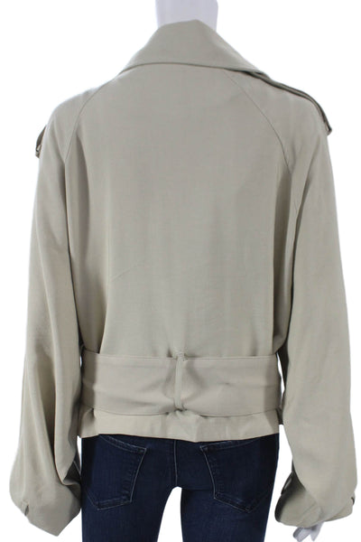 The Frankie Shop Women Beige Trench Coat Long Sleeve Tie Waist Size M