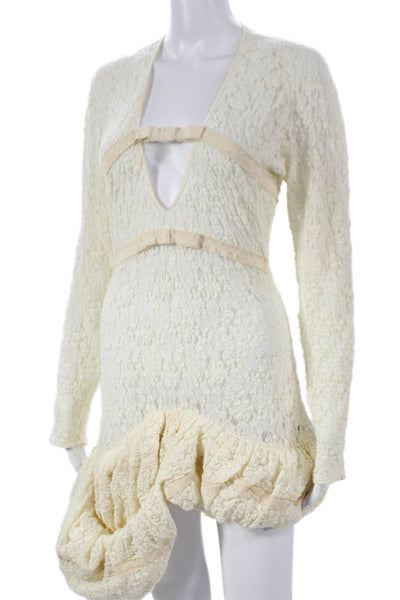 Yuhan Womens Ivory Floral V-Neck Long Sleeve Mini Dress Size S