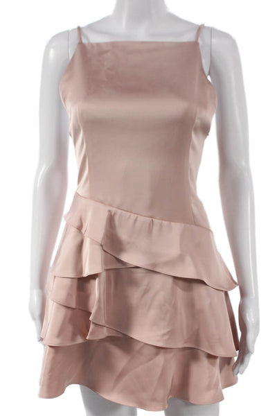 Miss Rosier Women Slip Dress Pink Square Neck Sleeveless Knee Length Zip Size S