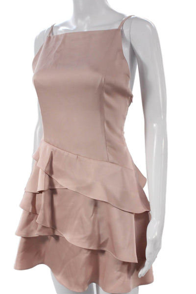 Miss Rosier Women Slip Dress Pink Square Neck Sleeveless Knee Length Zip Size S