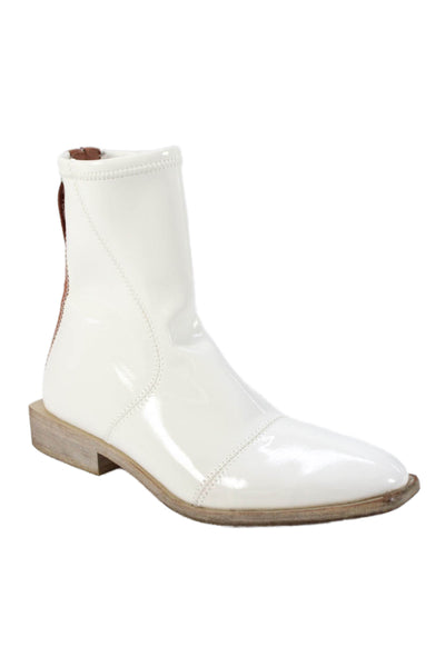 Fendi Womens Patent Leather Zip Up Ankle Boots White Brown Size 38 8