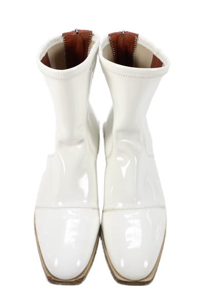 Fendi Womens Patent Leather Zip Up Ankle Boots White Brown Size 38 8