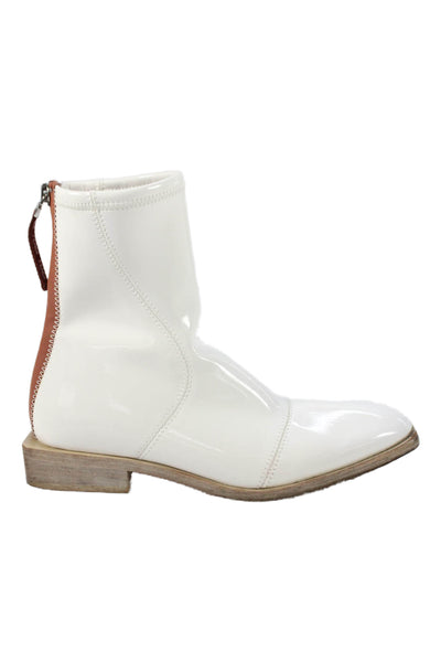 Fendi Womens Patent Leather Zip Up Ankle Boots White Brown Size 38 8