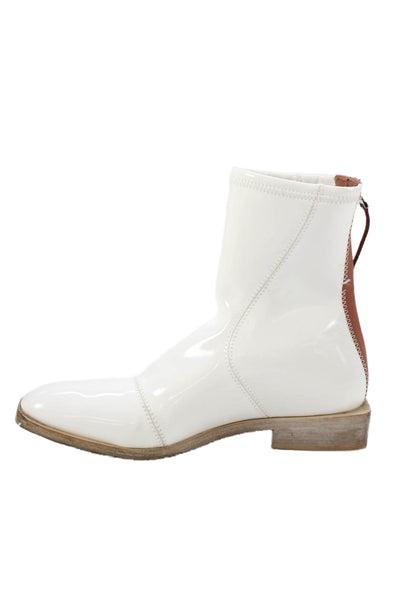 Fendi Womens Patent Leather Zip Up Ankle Boots White Brown Size 38 8