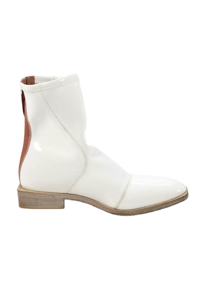 Fendi Womens Patent Leather Zip Up Ankle Boots White Brown Size 38 8