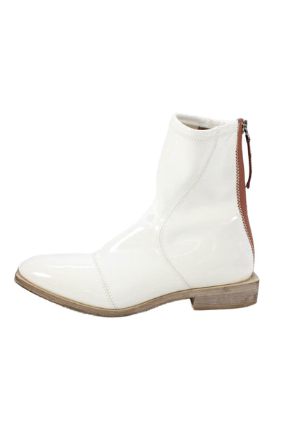 Fendi Womens Patent Leather Zip Up Ankle Boots White Brown Size 38 8