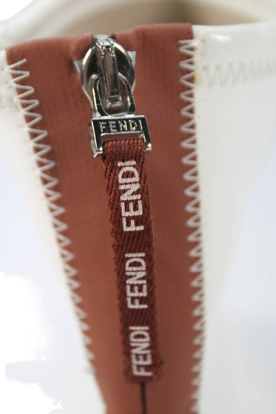 Fendi Womens Patent Leather Zip Up Ankle Boots White Brown Size 38 8