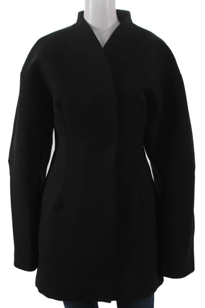 KHY Women Overcoat Black Button Polyester Long Sleeve Size S