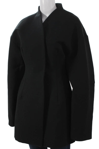 KHY Women Overcoat Black Button Polyester Long Sleeve Size S