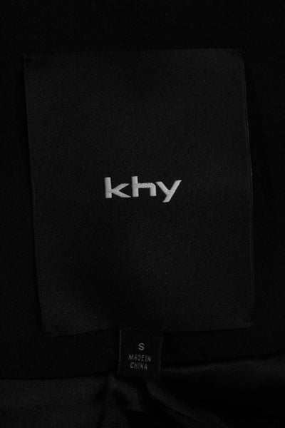 KHY Women Overcoat Black Button Polyester Long Sleeve Size S