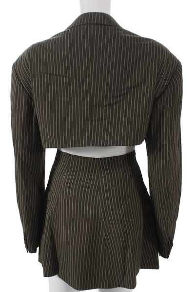 Havre Studio Womens Pinstriped Cropped Mini Skirt Suit Brown Size Small