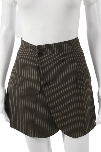 Havre Studio Womens Pinstriped Cropped Mini Skirt Suit Brown Size Small