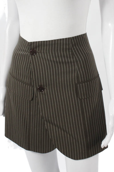 Havre Studio Womens Pinstriped Cropped Mini Skirt Suit Brown Size Small