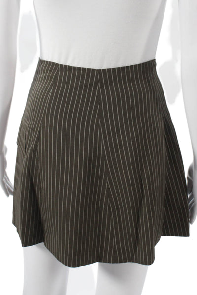 Havre Studio Womens Pinstriped Cropped Mini Skirt Suit Brown Size Small