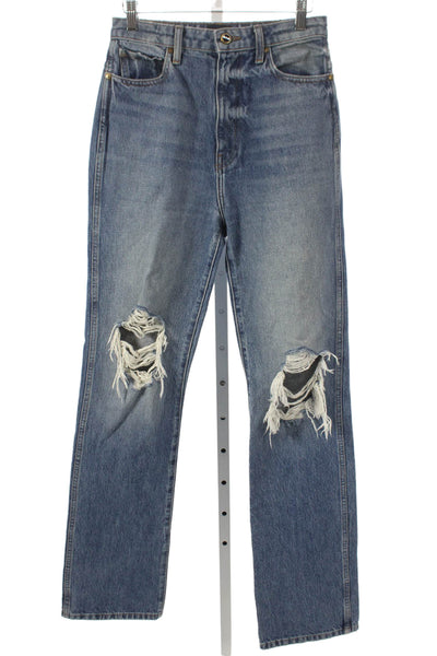 Khaite Women Straight Jeans Blue Cotton High Rise Button Size 27