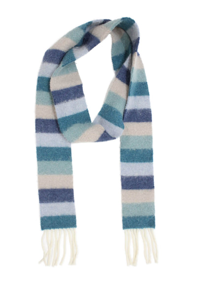 ACNE Studios Womens Striped Fringe Trim Skinny Scarf Blue Beige Size One Size