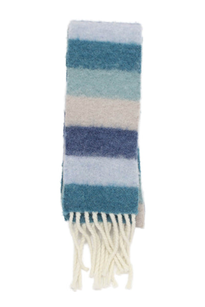 ACNE Studios Womens Striped Fringe Trim Skinny Scarf Blue Beige Size One Size