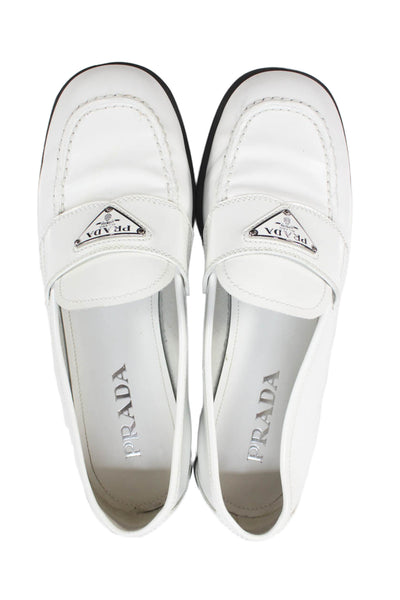 Prada Womens Leather Slide On Casual Loafers White Size 39 9