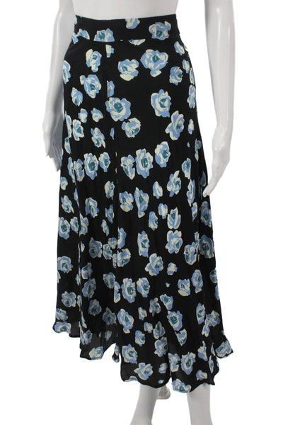 Zara Womens Maxi Skirt Black Floral Viscose Long Zip Size S