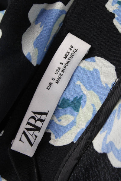 Zara Womens Maxi Skirt Black Floral Viscose Long Zip Size S