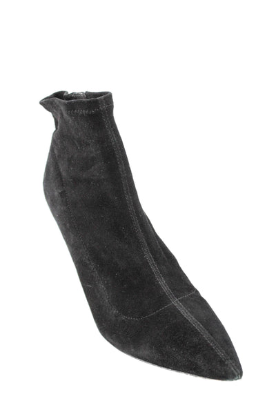 Alice + Olivia Women's Pointed Toe Suede Cone Heel Ankle Boots Black Size 39.5