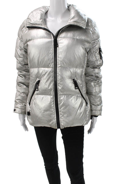 SAM Womens Puffer Jacket Silver Nylon Zip Size S