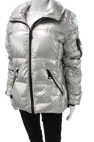 SAM Womens Puffer Jacket Silver Nylon Zip Size S