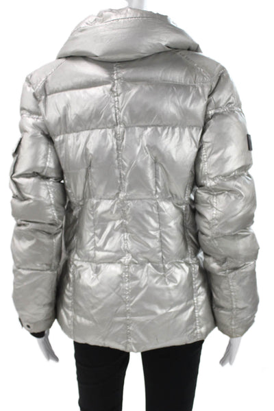 SAM Womens Puffer Jacket Silver Nylon Zip Size S