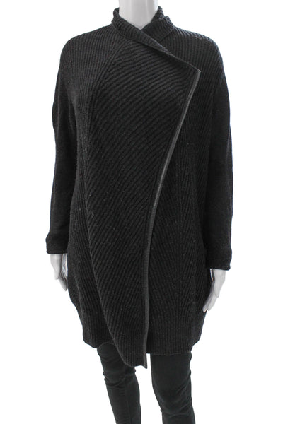 Vince Women Herringbone Collared Wool Blend Cardigan Gray Long Sleeve Size S