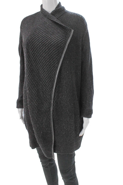 Vince Women Herringbone Collared Wool Blend Cardigan Gray Long Sleeve Size S