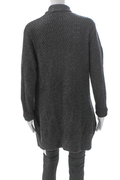 Vince Women Herringbone Collared Wool Blend Cardigan Gray Long Sleeve Size S