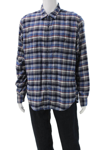 J Crew Mens Cotton Plaid Collared Button Up Flannel Blue Size XL