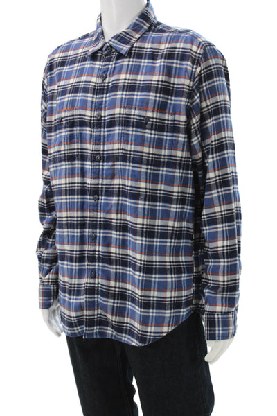 J Crew Mens Cotton Plaid Collared Button Up Flannel Blue Size XL