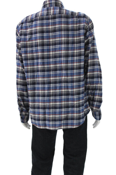 J Crew Mens Cotton Plaid Collared Button Up Flannel Blue Size XL