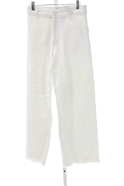 Zara Womens White Wide-Leg Jeans High Rise Cotton Inseam 28 Size 6