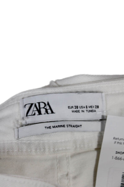 Zara Womens White Wide-Leg Jeans High Rise Cotton Inseam 28 Size 6