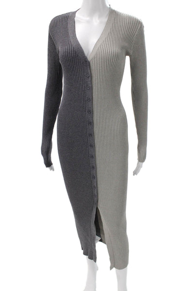Staud Women Sweater Dress Gray V Neck Long Sleeve Viscose Blend Size S