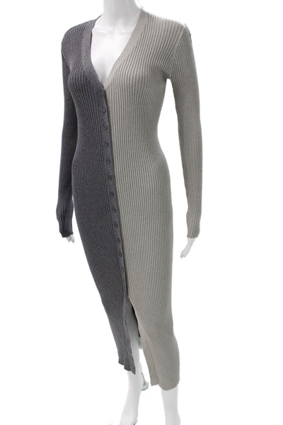 Staud Women Sweater Dress Gray V Neck Long Sleeve Viscose Blend Size S