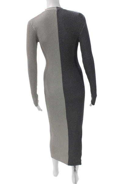 Staud Women Sweater Dress Gray V Neck Long Sleeve Viscose Blend Size S