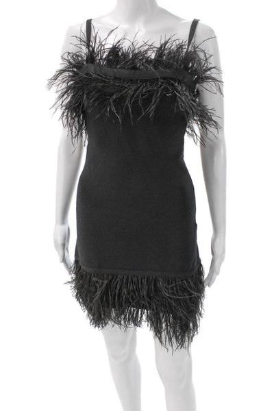 Staud Womens Feather Square Neck Sleeveless Mini Dress Black Zip Size S