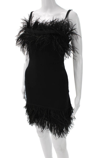 Staud Womens Feather Square Neck Sleeveless Mini Dress Black Zip Size S