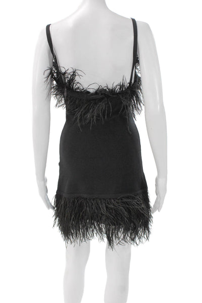 Staud Womens Feather Square Neck Sleeveless Mini Dress Black Zip Size S
