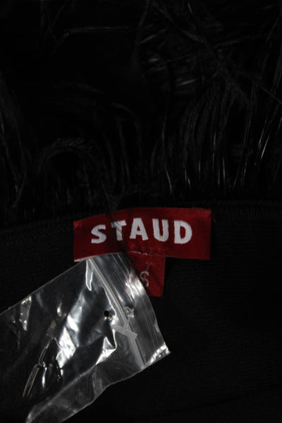 Staud Womens Feather Square Neck Sleeveless Mini Dress Black Zip Size S